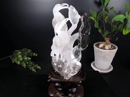 ◇天然水晶原石使用◇優雅な鶴と朝顔の共演◇清浄と長寿の象徴◇芸術的