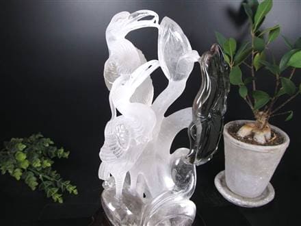 ◇天然水晶原石使用◇優雅な鶴と朝顔の共演◇清浄と長寿の象徴◇芸術的