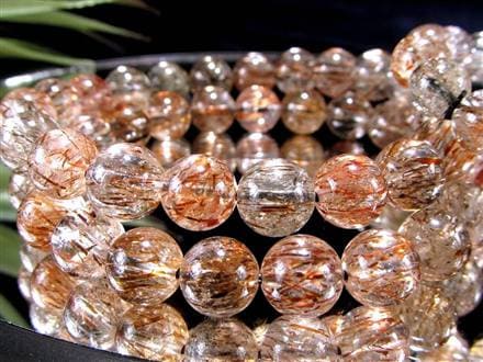 【希少,小粒】ブラウンマイカインクォーツ　７㎜　ブレスレット　美品　珍品 ☆繊細結晶タイプ☆暖色MIXカラー☆煌びやかな針状マイカ！☆葉片状