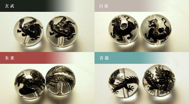 手彫り秀逸】 ◇ブラック◇天然水晶四神彫り◇12mm◇ 全4種 ◇黒塗り◇