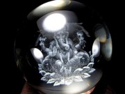 クリスタルガラス 丸玉 回転LED台座 人工水晶 USB給電式