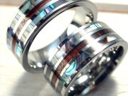 ★限定入荷★ハワイアンジュエリー★高級木材×希少金属★神聖なる木★ツーソン展示会商品★ハワイアンリング　タングステン製【コアウッド×アバローニ】★幅約8mm★【ハワイ諸島産】