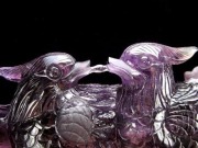 縁起物 夫婦鳥  アメジスト 彫刻 置物