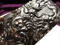 ★厳選！黒針水晶彫りタンブル★最強！勝負運・成功に導く石★限定1点物★精密彫刻！★龍彫りブラックルチルクォーツ【龍玉付き】タンブル★ポーチ付き★穴あきタイプ★約32.5g★縦約61mm★【ブラジル産】