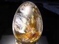★透明感抜群！！虹入り★情熱的で幻想的な美しさ★成功に導く石★鮮やか赤橙色★1点物★シンフォニックオーロラクォーツ【ライモナイトインクォーツ】カボション　タンブル★縦約45mm★約35.2g★携帯用ポーチ付き★【ブラジル産】