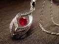◆5A最高級！濃い結晶！◆【動画あり】◆高級ジルコニア装飾◆デザインリーフ型　ダンシングストーンタイプ◆Silver925◆極上！ルビーネックレス◆ラウンドカット型◆アジャスター付き◆石サイズ縦約4.5mm　チェーン長さ約45cm◆【ミャンマー産】◆