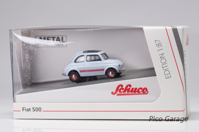 Schuco 1/87FIAT500Sport(ブルー）箱