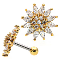 ボディピアス  お花モチーフのパヴェジュエルサンフラワーバーベル 16G ボディーピアス 軟骨ピアス トラガス ヘリックス ストレートバーベル JA19175