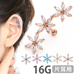 ボディピアス お花モチーフの3連マーキーズフラワーバーベル 16G ボディーピアス 軟骨ピアス トラガス ヘリックス ストレートバーベル お花 JA20713