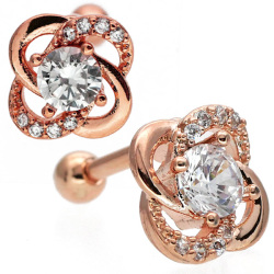 ボディピアス  バラの花モチーフのシャイニーローズバーベル/16G ボディーピアス 薔薇 軟骨ピアス トラガス ヘリックス JA21671