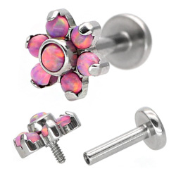 ボディピアス 18G 16G 14G つけっぱなしにおすすめ お花モチーフのシンセティックオパールフラワーラブレット ボディーピアス 軟骨ピアス LSI12