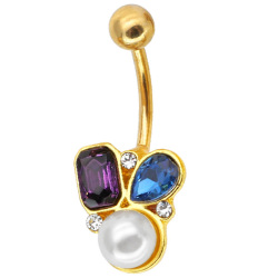 ボディピアス へそピアス [Soeur de Nana] パールとジュエルのクラスターゴールドネイブル/14G ボディーピアス へソピアス NYD073