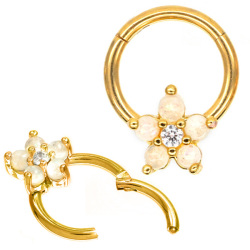 ボディピアス ワンタッチで装着 お花モチーフのオパールフラワーネオセグメントリング 16G ボディーピアス 軟骨ピアス ヘリックス RH90