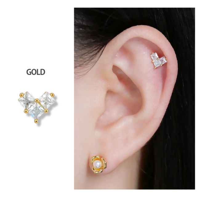 ジュエルハート 軟骨ピアス ピンク 敷か