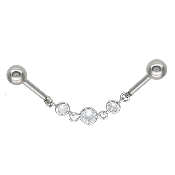 ボディピアス トリプルジュエルフリーインダストリアルバーベル 14G