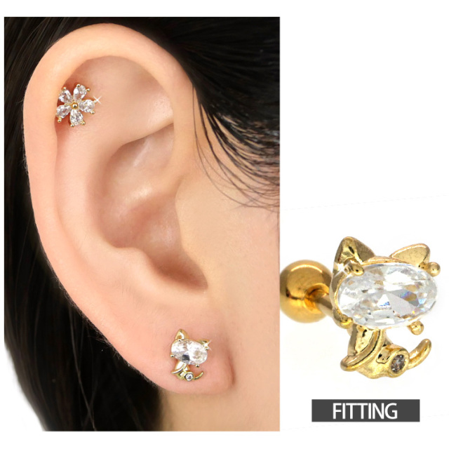 ボディピアス [Soeur de Nana] おすわりキャットバーベル 16G