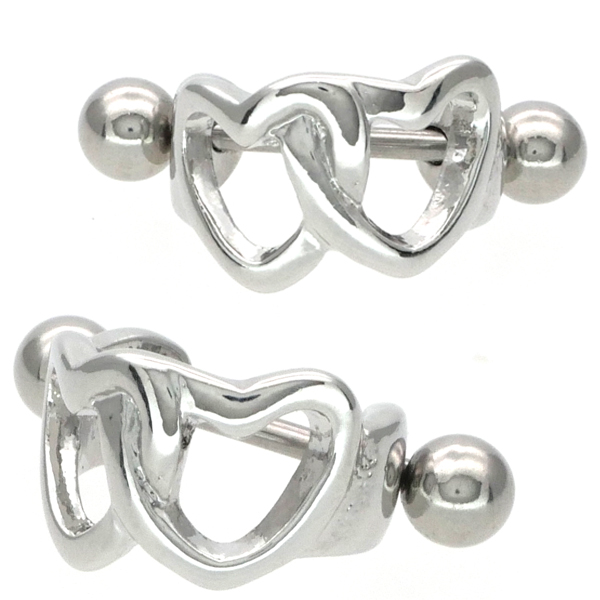 ボディピアス [Soeur de Nana] ダブルハートシールドバーベル/16G