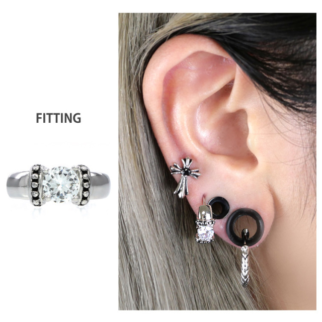 ボディピアス ワンタッチで装着 ジュエルハングシルバーリングピアス