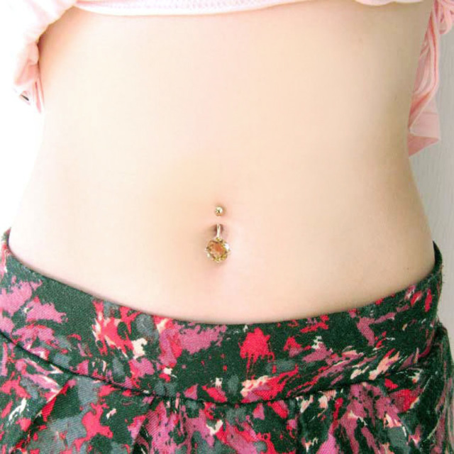 ボディピアス 【ケース付】 へそピアス 14金 14Kゴールドジルコニア