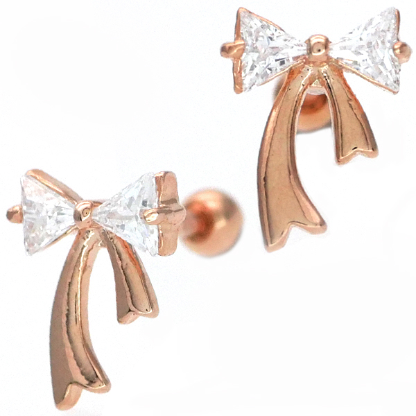 ボディピアス アシンメトリージュエルリボンバーベル/16G ストレート