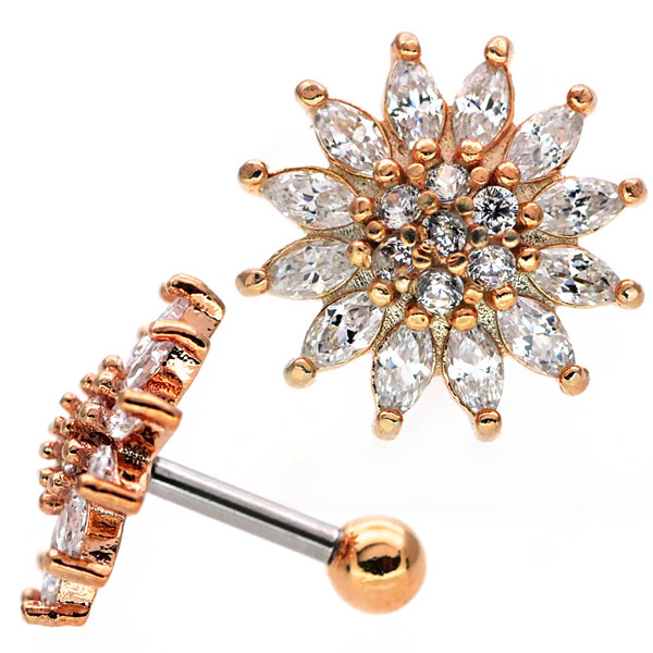 ボディピアス パヴェジュエルサンフラワーバーベル 16G ボディーピアス