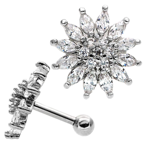 ボディピアス パヴェジュエルサンフラワーバーベル 16G ボディーピアス