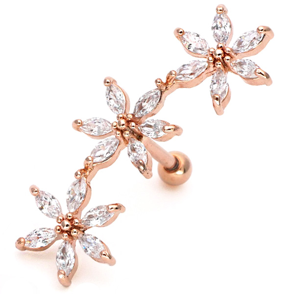 ボディピアス 3連マーキーズフラワーバーベル 16G ボディー