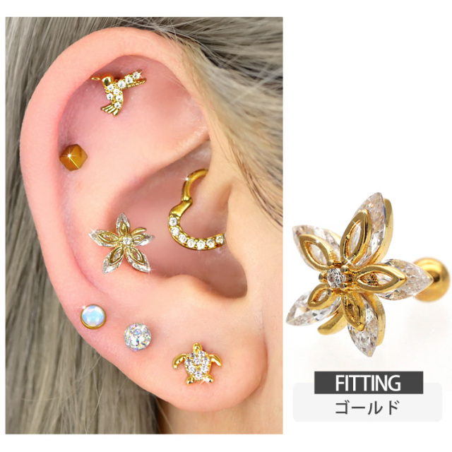 ボディピアス Soeur de Nana スノーローズバーベル/16G ボディーピアス