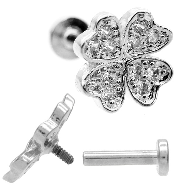 ボディピアス パヴェジュエルクローバーインターナルラブレット/16G