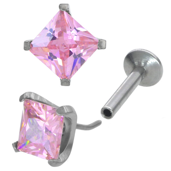 プリンセスカット ピアス ピンク＆クリア ピアス 20G 18G 16G つけっぱなしにおすすめ ラウンドバックプリンセス