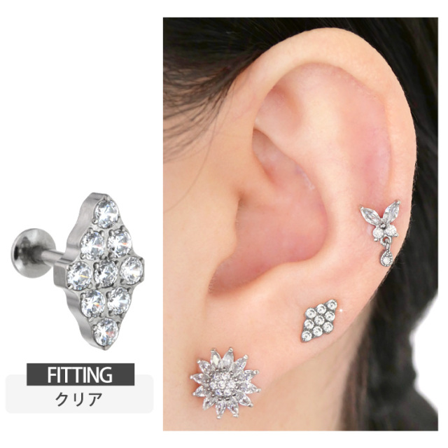 ピアス 20G 18G 16G つけっぱなしにおすすめ ダイヤモンドパヴェ