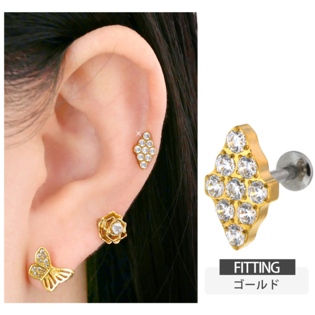 ピアス 20G 18G 16G つけっぱなしにおすすめ ダイヤモンドパヴェ