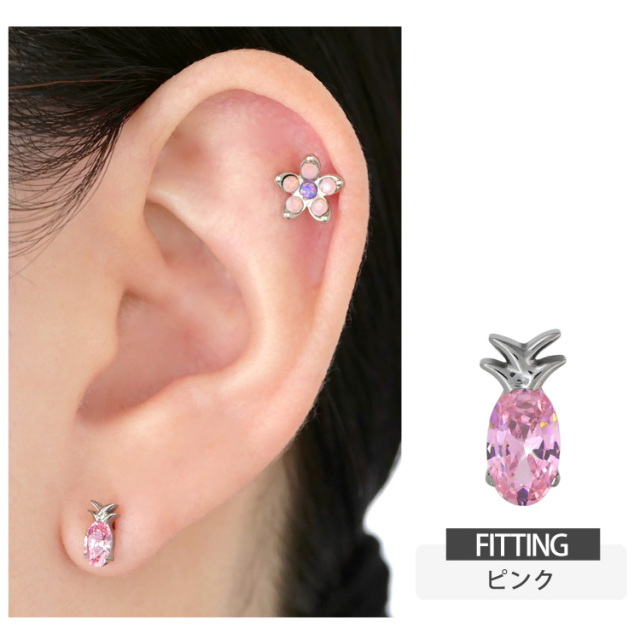 涙型ピンクピアス 専用ボックス付き ピアス 20G 18G 16G つけっぱなしにおすすめ パイナップル