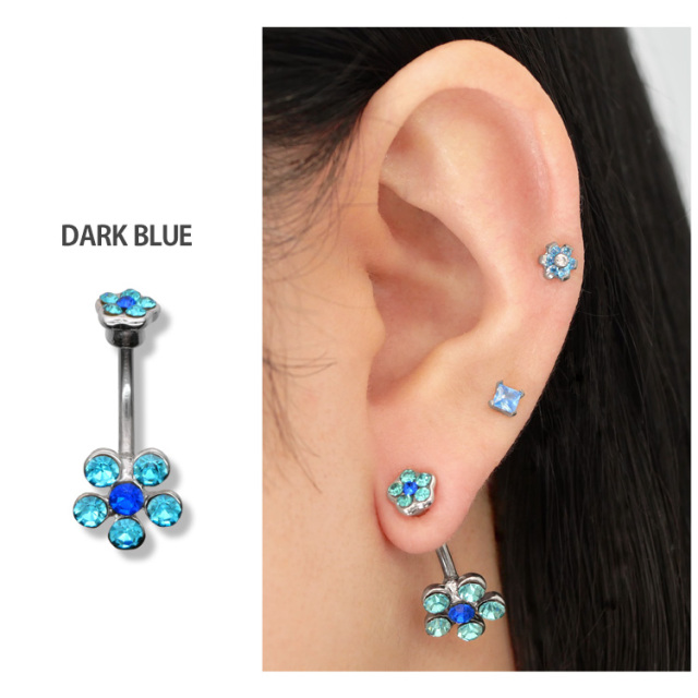カラバリ豊富◎キラキラ花モチーフへそピアス｜14G