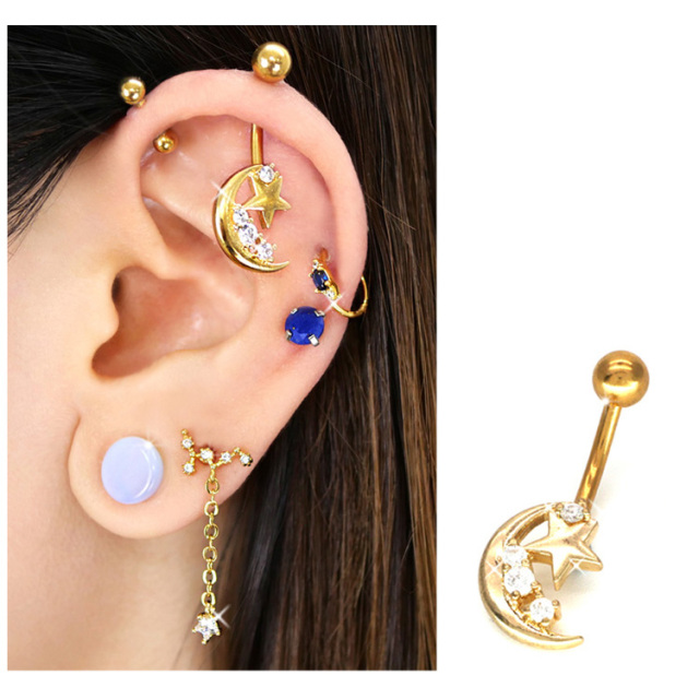 ボディピアス 月と星が寄り添うムーンスタージュエルネイブル ボディー