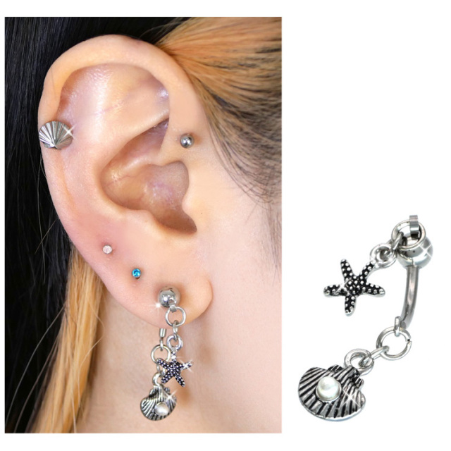 ボディピアス スターフィッシュ＆シェルネイブル/14G ボディーピアス