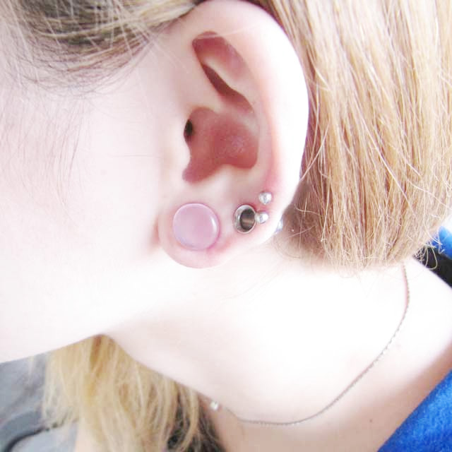 ボディピアス ローズクォーツプラグ/4G・2G・0G・00G ボディーピアス