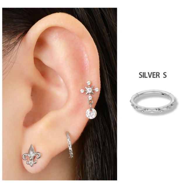 ワンタッチで装着】 ボディピアス ジオメトリックネオセグメントリング