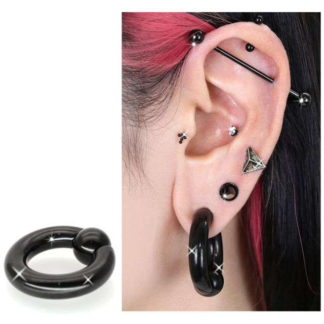 ボディピアス ブラックボールクロージャーリング/8G 6G 4G 2G 0G 00G
