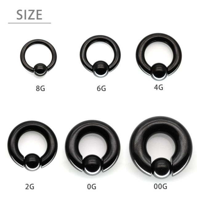 ボディピアス ブラックボールクロージャーリング/8G 6G 4G 2G 0G 00G