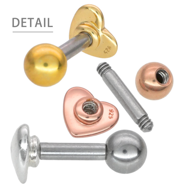 ボディピアス パフィハートバーベル 18G 16G 14G ボディーピアス 軟骨