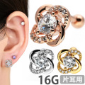 ボディピアス  バラの花モチーフのシャイニーローズバーベル/16G ボディーピアス 薔薇 軟骨ピアス トラガス ヘリックス JA21671
