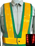 赤色LEDベスト（緑メッシュ×黄金テープ）