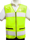 スマホ／携帯ポケット付き防犯パトロールベスト（レモン黄メッシュ×白テープ）