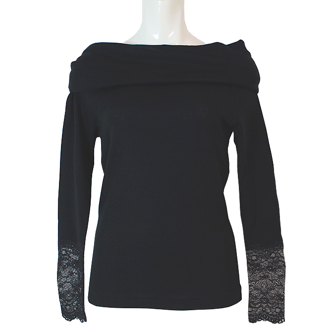 【Madiva】【マディバ】 LILI　シルク＆ウール　オフショルダー長袖トップ　BLACK