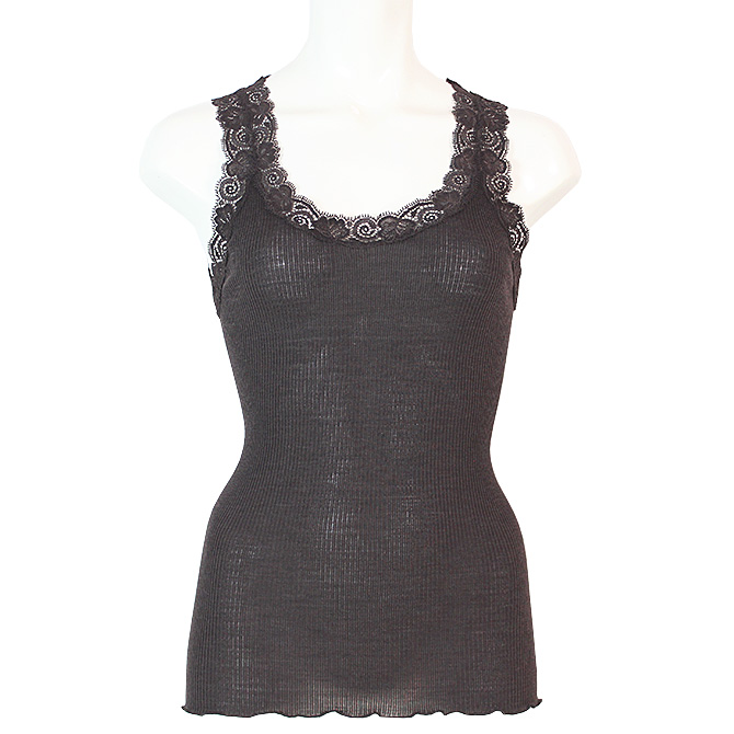 【Oscalito】【オスカリート】3410 シルクxウール レース付きタンクトップ　Moka