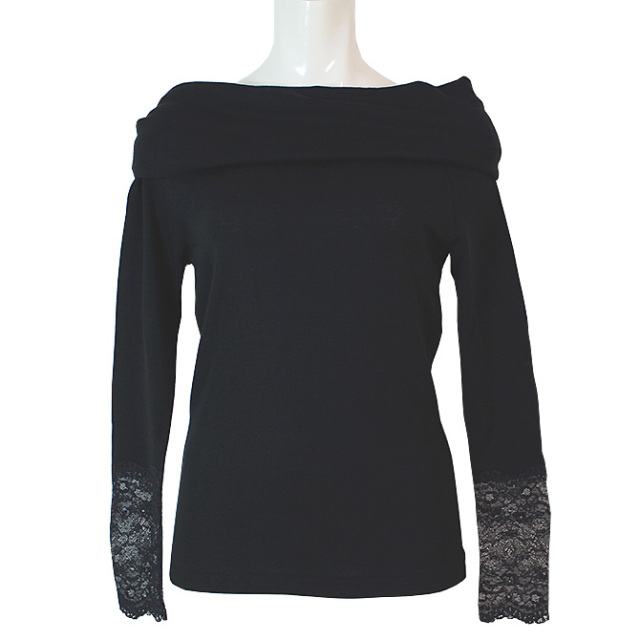 【Madiva】【マディバ】 LILI　シルク＆ウール　オフショルダー長袖トップ　BLACK