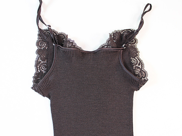 【Oscalito】【オスカリート】3408 シルクxウール レース付きキャミソール　Moka