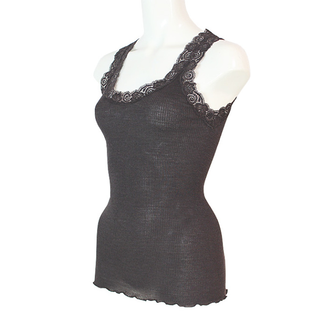 【Oscalito】【オスカリート】3410 シルクxウール レース付きタンクトップ　Moka