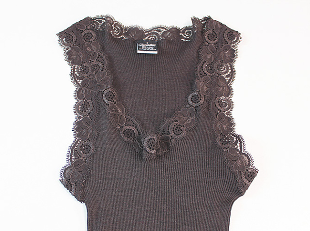 【Oscalito】【オスカリート】3410 シルクxウール レース付きタンクトップ　Moka